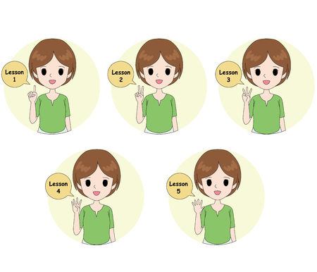 Young woman showing lesson 1-5.のイラスト素材