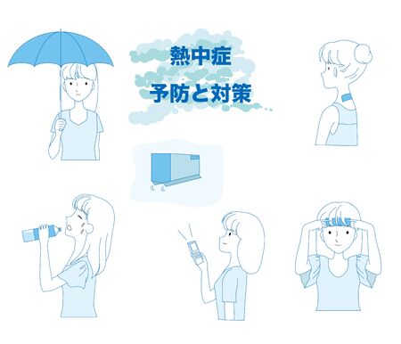 Illustration set for preventing and preventing heatstroke.のイラスト素材
