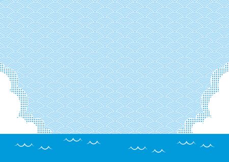 Illustration of the ocean, clouds and continuum background.のイラスト素材