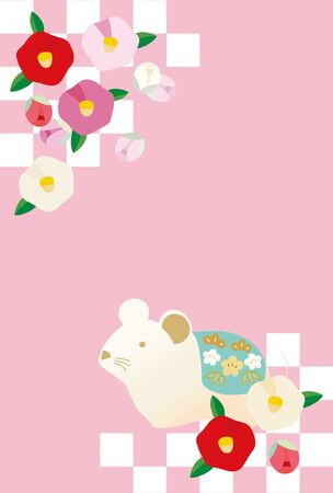 Illustration of new year card with mouse and camellia flower.のイラスト素材