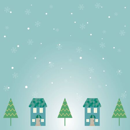 Illustration of winter cityscape with falling snow.のイラスト素材
