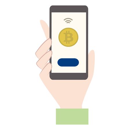 illustration of paying with bitcoin using a smartphone.のイラスト素材
