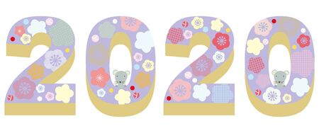 New year 2020 mouse year banner illustration. A combination of three-dimensional numbers with small rats and flowers.のイラスト素材