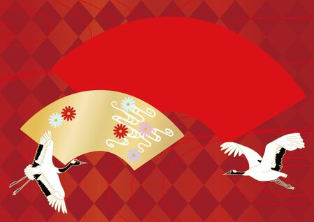 Illustration of crane and fan, checkeredのイラスト素材