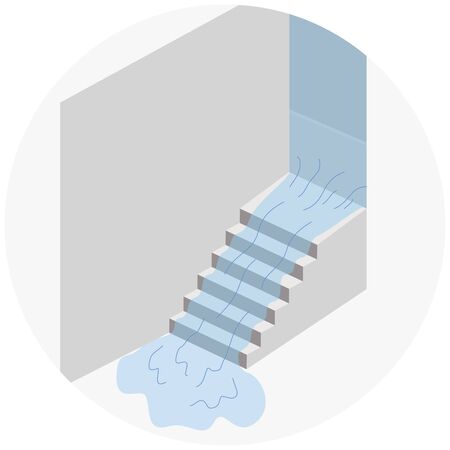 Illustration of flood flowing from stairs to underground.のイラスト素材