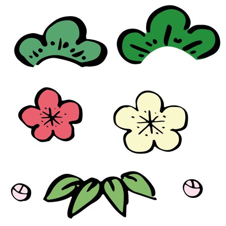 Hand drawn pine, bamboo and plum illustration setのイラスト素材