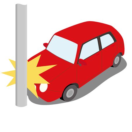 Illustration of a car that collided with a utility pole and caused an accident.のイラスト素材