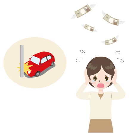 Illustration of a woman who is confused by repair costs due to property damage.のイラスト素材