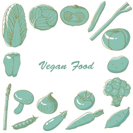 Frame illustration of shaded monochromatic vegetables.のイラスト素材