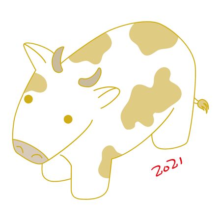 Cartoon illustration of Holstein cow figurine for New Year's card. (Gold version)のイラスト素材