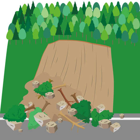 Illustration of a slope with a landslide.のイラスト素材