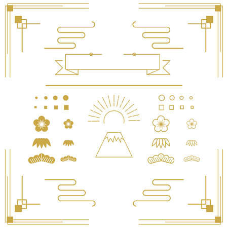 set of Japanese items with an art deco tasteのイラスト素材