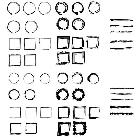 Illustration of lines, circles and rectangles drawn with a brush.のイラスト素材