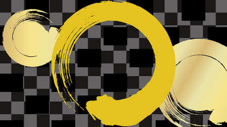 Round golden brush stroke and checkered background illustration.Black version.のイラスト素材
