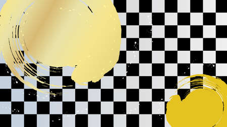 Round golden brush stroke and checkered background illustration.Black version.のイラスト素材