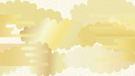 Background illustration of a continuous pattern of seigaiha with multiple clouds arranged.White version.のイラスト素材