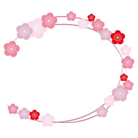 Illustration of an oval frame of plum blossoms.のイラスト素材