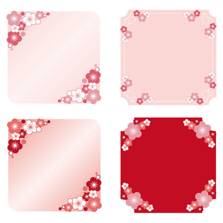 Illustration of a frame set of four kinds of plum blossoms.のイラスト素材