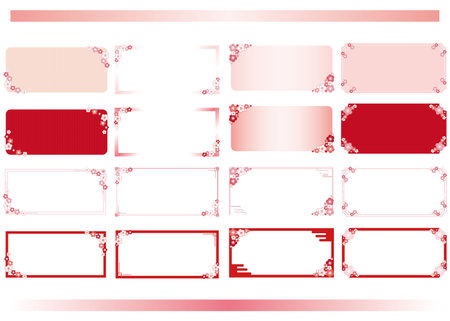 Illustration of a horizontal plum blossom frame set.のイラスト素材