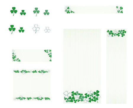Banner illustration with multiple clovers and horizontal stripes in the background.のイラスト素材