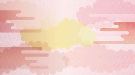 Illustration of pink and red background with clouds and Japanese pattern.のイラスト素材