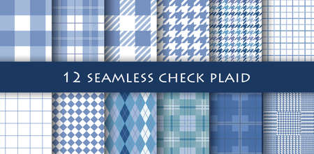 Vector illustration of a set of 12 seamless checkered patterns.