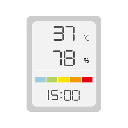 Illustration of a monitor that measures temperature, humidity, and heat index.のイラスト素材