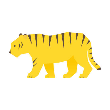 deformed icon illustration of a walking sideways tiger.のイラスト素材