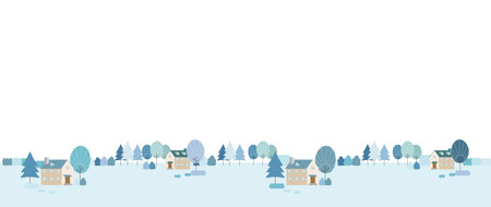 Winter landscape illustration of a village in the countryside.のイラスト素材