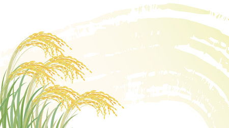 Vector illustration of background with ears of rice and brush strokes.のイラスト素材