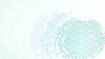 horizontal background illustration that combines Japanese wave patterns and ripple brush strokes.のイラスト素材