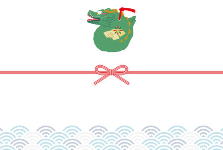 New Year's cards with dragon clay bells, mizuhiki, and Japanese patterns.のイラスト素材