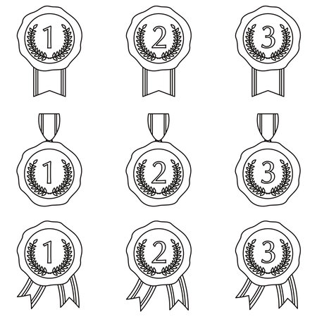 Vector illustration of a set of variations of line drawing gold, silver and bronze medals.のイラスト素材