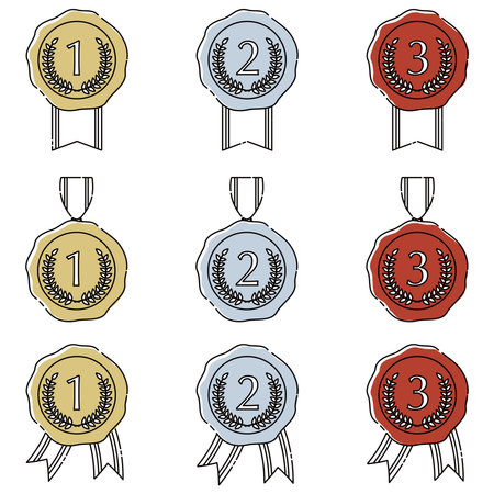 Vector illustration of a set of variations of gold, silver and bronze medals.のイラスト素材