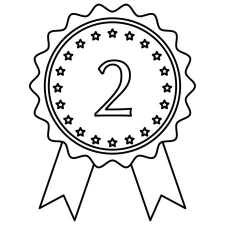 Icon illustration of a line drawing second place medal with a ribbon.のイラスト素材