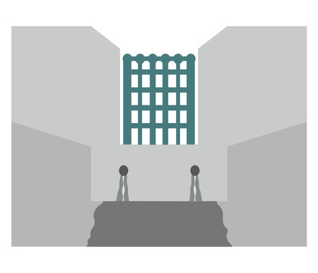 illustration of a sabo dam shaped to allow soil and water to flow away before a landslide occurs.のイラスト素材