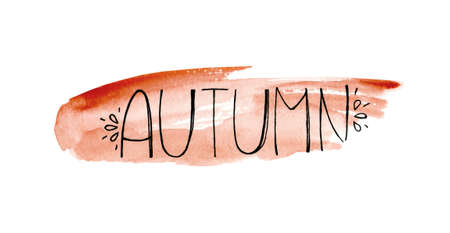 Autumn lettering text. Hand drawn watercolor typography isolated on white background. Hand drawn lettering for autumn seasonの写真素材