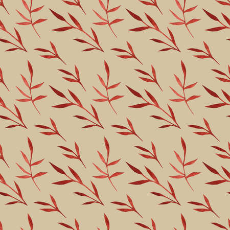 Autumn leaves on a white background. Watercolor seamless pattern for fabric and packing paper.の写真素材