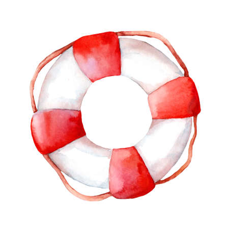 Lifebuoy watercolor drawing isolated on white background. ocean, sea. Summer rest.の写真素材