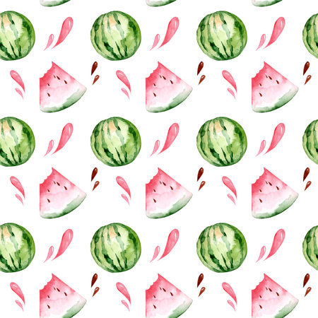 Seamless pattern with watermelon. Watermelon on a stick. watercolor illustration. simple patterns. summer timeの写真素材