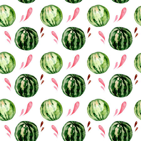 Seamless pattern with watermelon. Watermelon on a stick. watercolor illustration. simple patterns. summer timeの写真素材