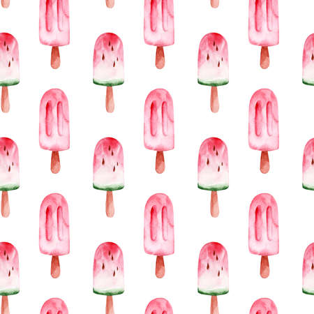 Seamless pattern with watermelon. Watermelon on a stick. watercolor illustration. simple patterns. summer timeの写真素材