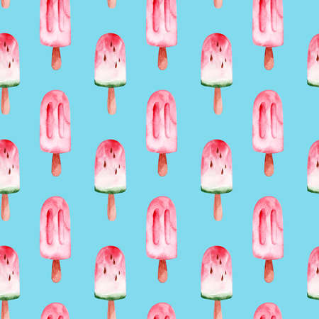 Seamless pattern with watermelon. Watermelon on a stick. watercolor illustration. simple patterns....
