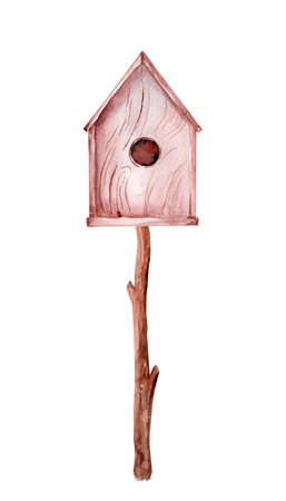 Spring illustration of isolated wooden birdhouses. Spring. Watercolor.の写真素材