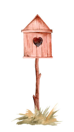 Spring illustration of isolated wooden birdhouses. Spring. Watercolor.の写真素材