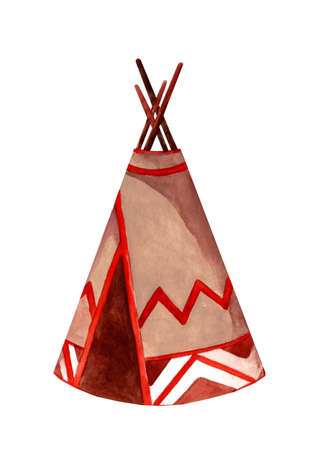 Tepee dwellings, yurts of local residents, wild lifestyle, tribal travel. watercolor illustration