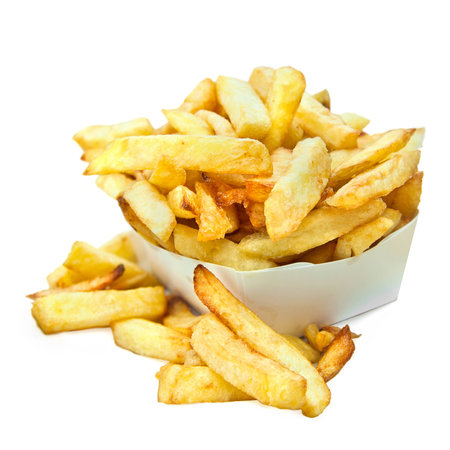 Belgian french fries isolated on white backgroundの写真素材