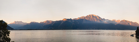 Panoramic view of Alps and Geneva lake in  Switzerlandの写真素材