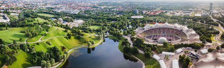 Panoramic view at Stadium of the Olympiapark in Munich,  Germanyのeditorial素材