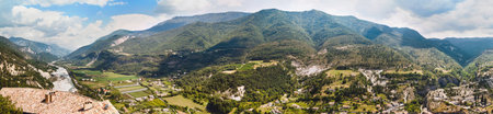 Panoramic view on town Entrevaux, France. Mountains and blue river.の写真素材